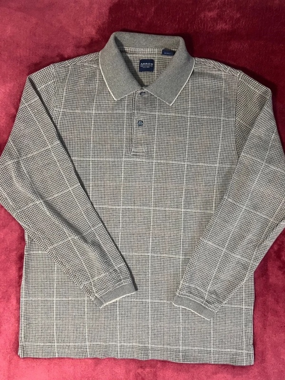 Arrow Men's Gray Windowpane Long-Sleeve Polo